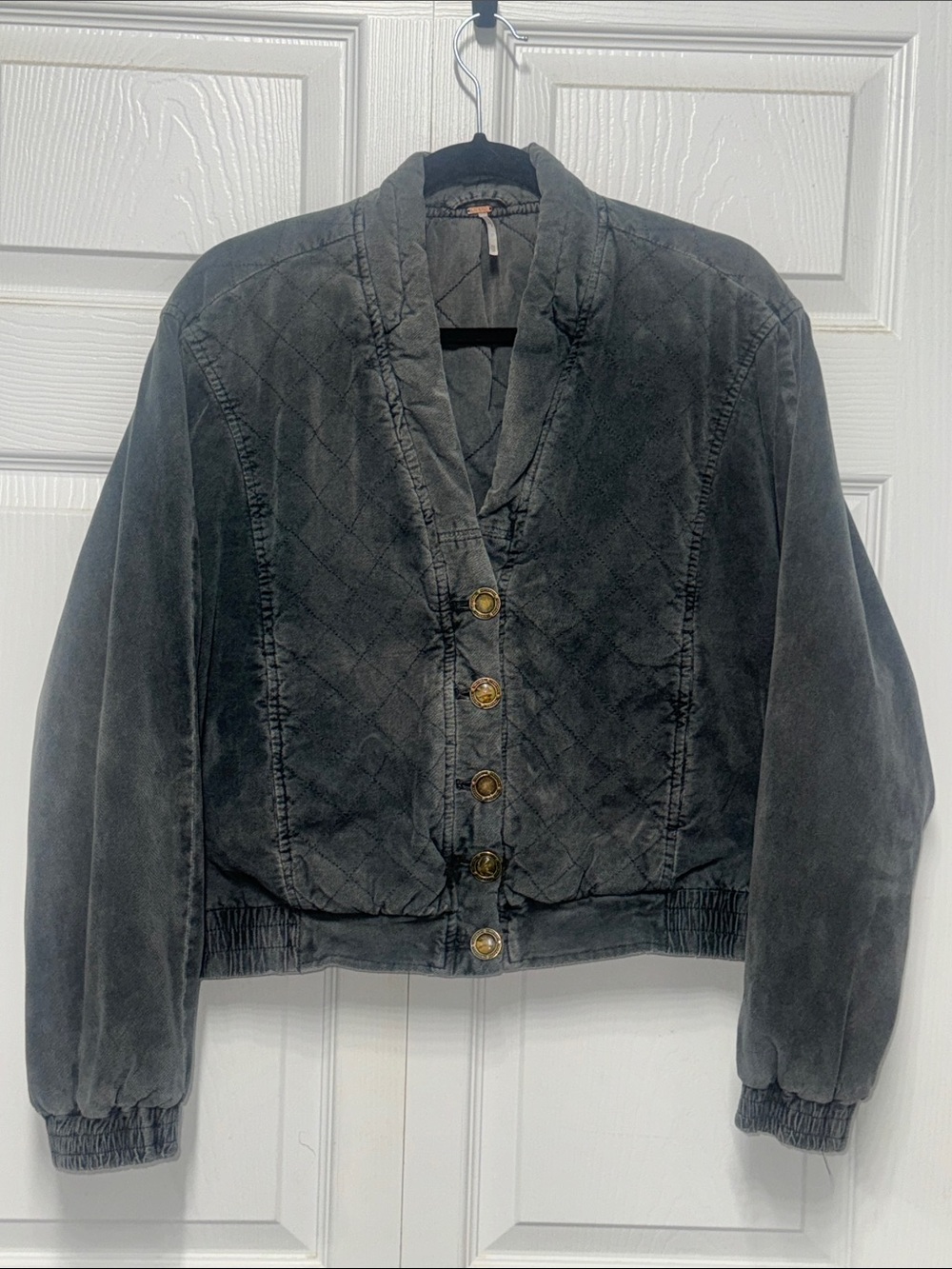 Free People Main Squeeze Bomber Jacket Quilted Interior Dark Gray XS/TP